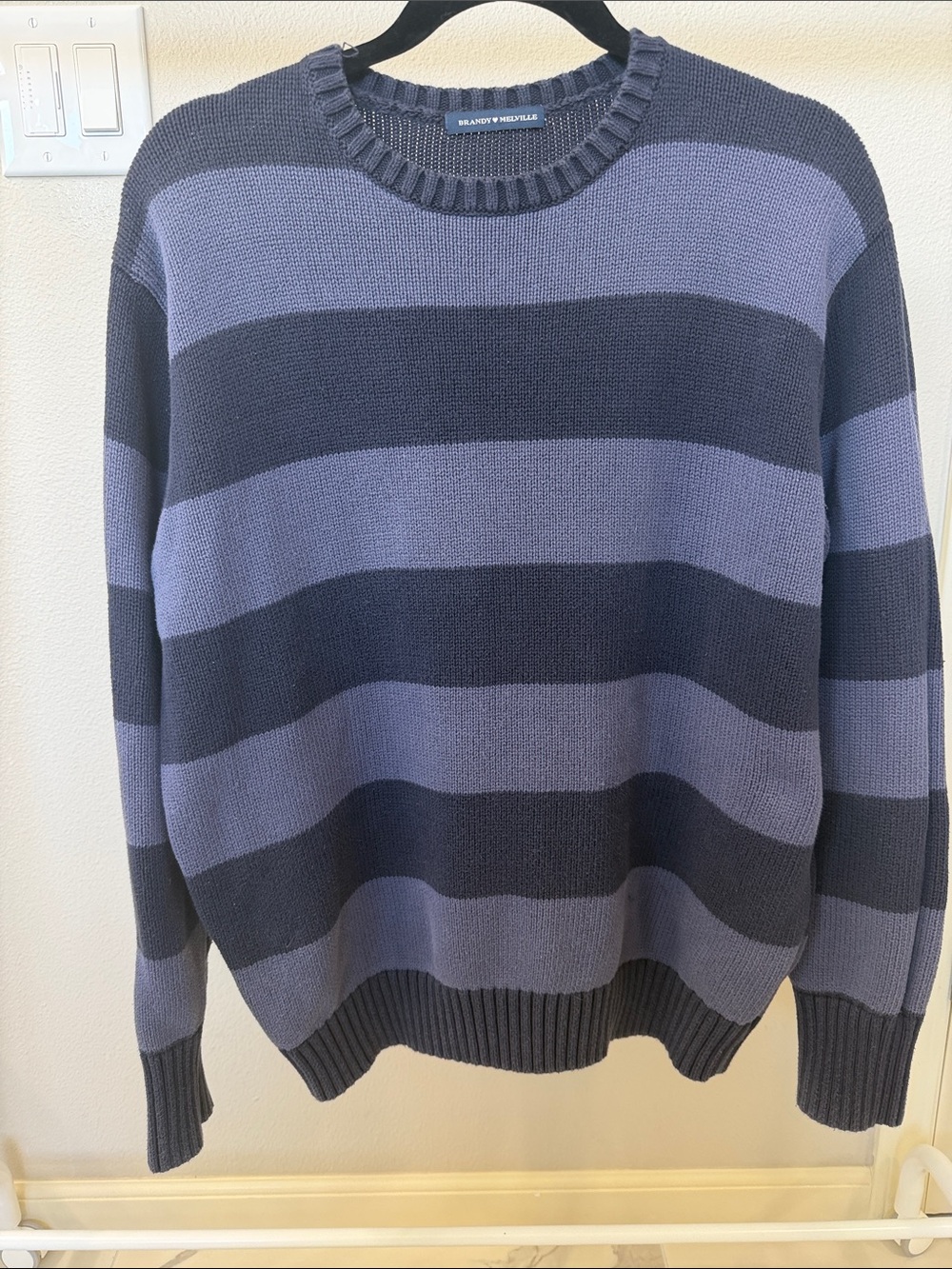 Brandy Melville Navy & Light Blue Striped Crewneck Sweater